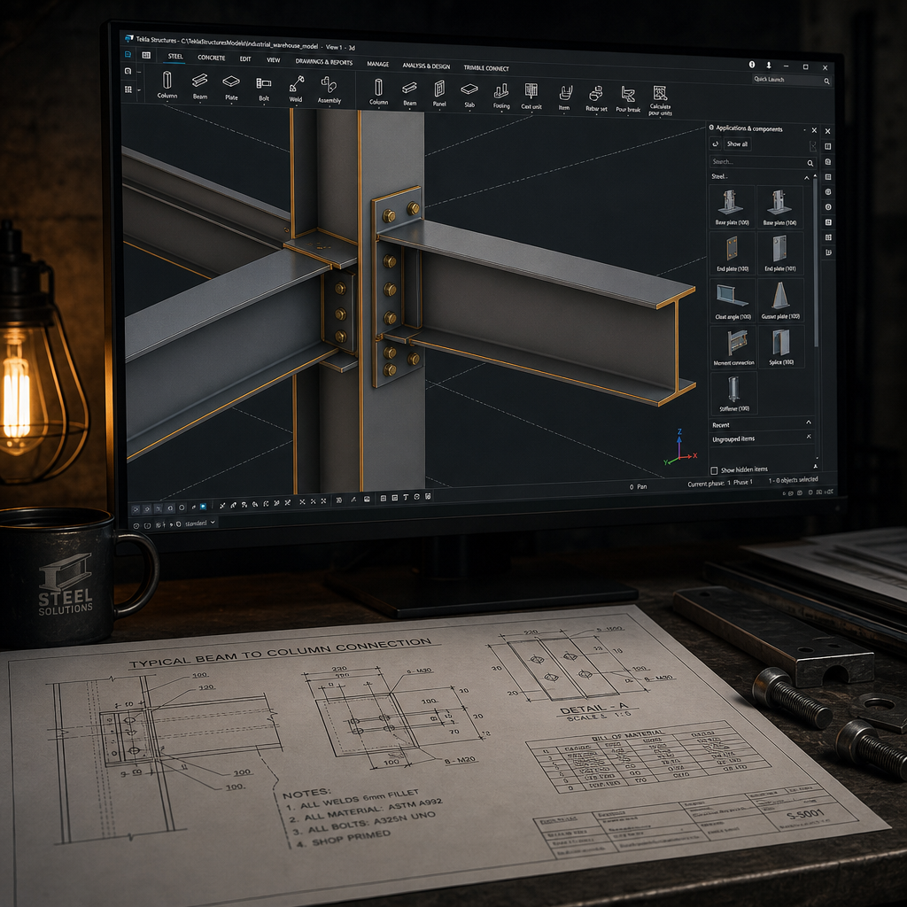 Structural steel detailing 3D model and shop drawings